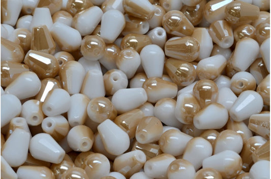 Faceted Fire polished Teardrop Beads, Chalk White Amber (03000-23501), Glass, Czech Republic