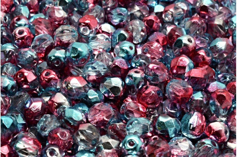 Fire Polished Faceted Beads Round, Crystal Glossy Blue Red (00030-48213), Bohemia Crystal Glass, Czech Republic