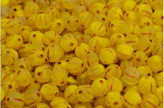 Melon Beads, Yellow Copper Lined Matte (R0812-54319-84100), Glass, Czech Republic