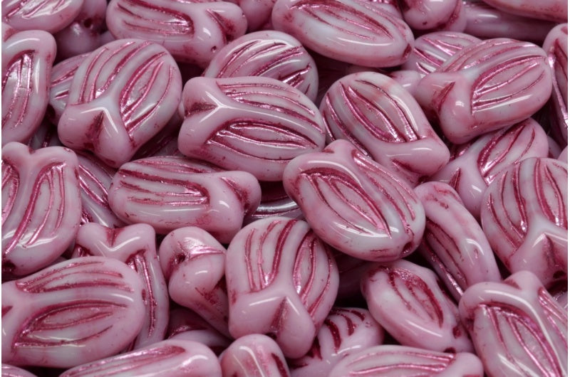 奥特莱斯 10克迷你郁金香珠，16 x 11毫米，粉色内衬（07724-54321），玻璃，捷克共和国