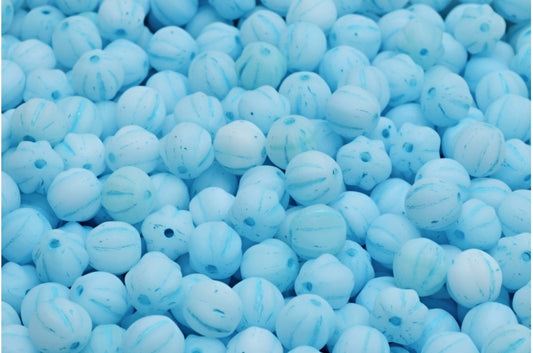 Melon Beads, R2632 Light Blue Lined Matte (R2632-54308-84100), Glass, Czech Republic