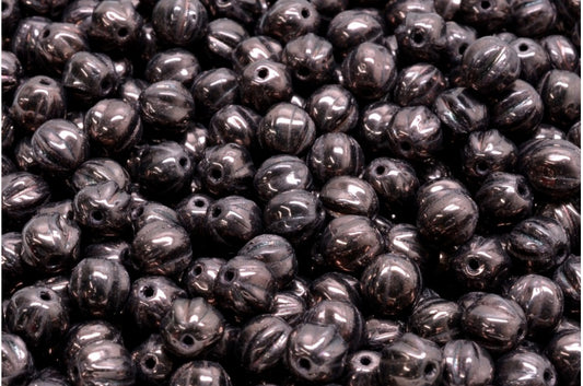 Melon Beads, Black Purple (23980-15726), Glass, Czech Republic