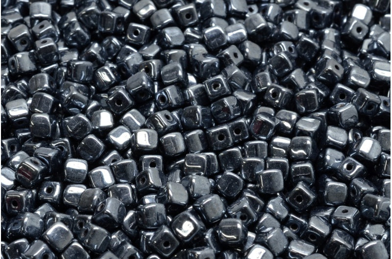 Cube Beads, Black Hematite (23980-14400), Glass, Czech Republic