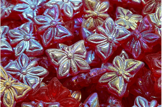 Butterfly Beads, Ruby Red Ab (90080-28701), Glass, Czech Republic