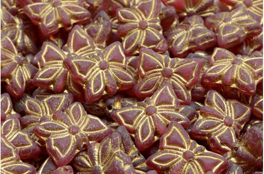 蝴蝶珠，红宝石红金色内衬哑光 (90080-54302-84100)，玻璃，捷克共和国