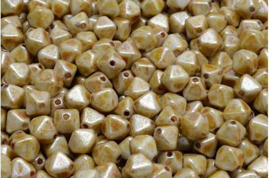 Bicone Beads, White Cream Luster Spotted (02010-65321), Glass, Czech Republic