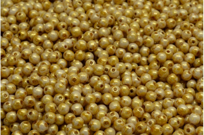 Round Druck Beads, White Gold Luster Spotted (02010-65322), Glass, Czech Republic