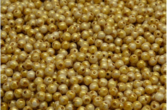 Round Druck Beads, White Gold Luster Spotted (02010-65322), Glass, Czech Republic