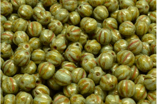 瓜珠，白色棕色光泽斑点 (02010-65326)，玻璃，捷克共和国