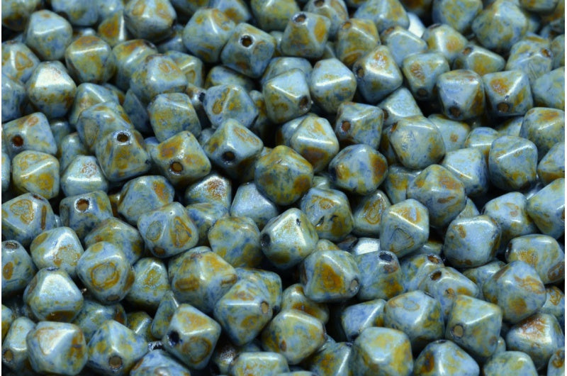 Bicone Beads, White Green Luster Spotted (02010-65325), Glass, Czech Republic