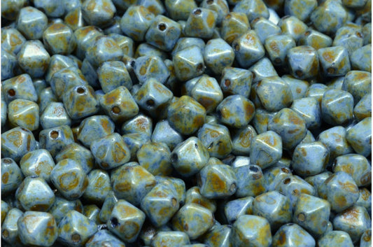 Bicone Beads, White Green Luster Spotted (02010-65325), Glass, Czech Republic