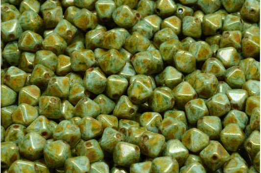 Bicone Beads, White Brown Luster Spotted (02010-65326), Glass, Czech Republic