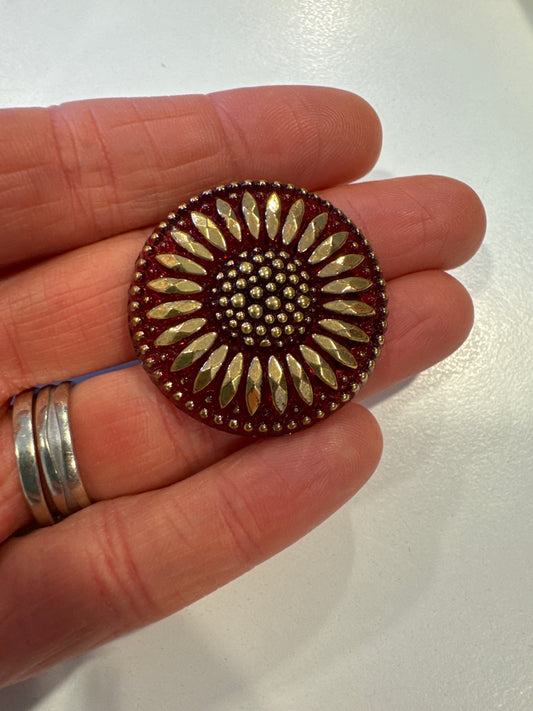 OUTLET 1 pcs Hand Painted Glass Buttons with ornament, size 14 (31.5 mm), Glass, Czech Republic