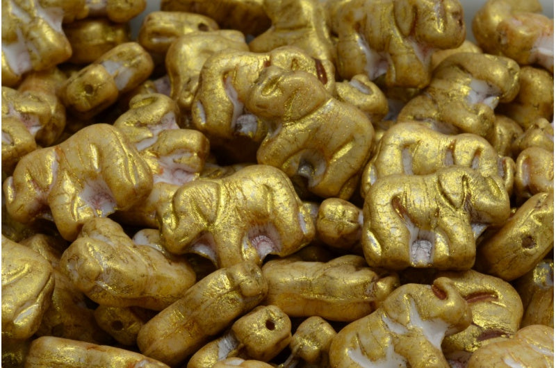 Elephant Beads, White Gold Luster Spotted (02010-65322), Glass, Czech Republic