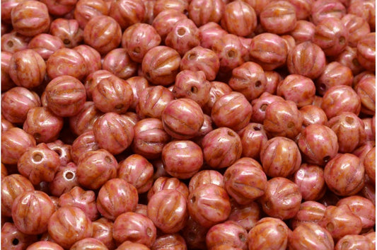 メロンビーズ、ホワイトローズラスタースポット（02010-65327）、ガラス、チェコ共和国