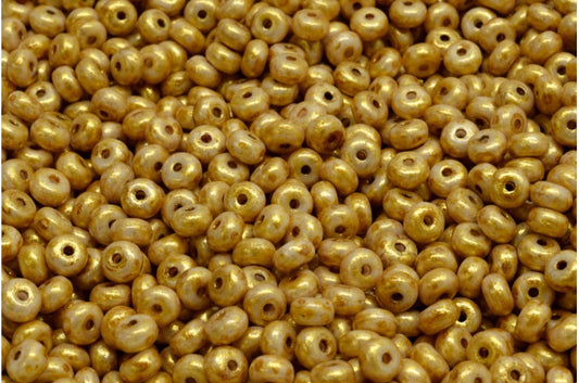 Rondelle Druck Beads, White Gold Luster Spotted (02010-65322), Glass, Czech Republic