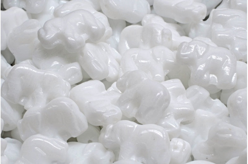 Elephant Beads, White (02010), Glass, Czech Republic