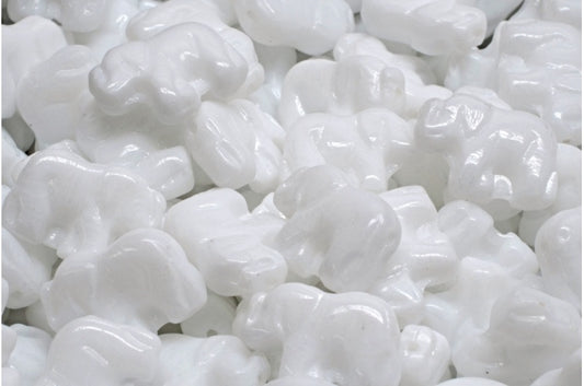 Elephant Beads, White (02010), Glass, Czech Republic