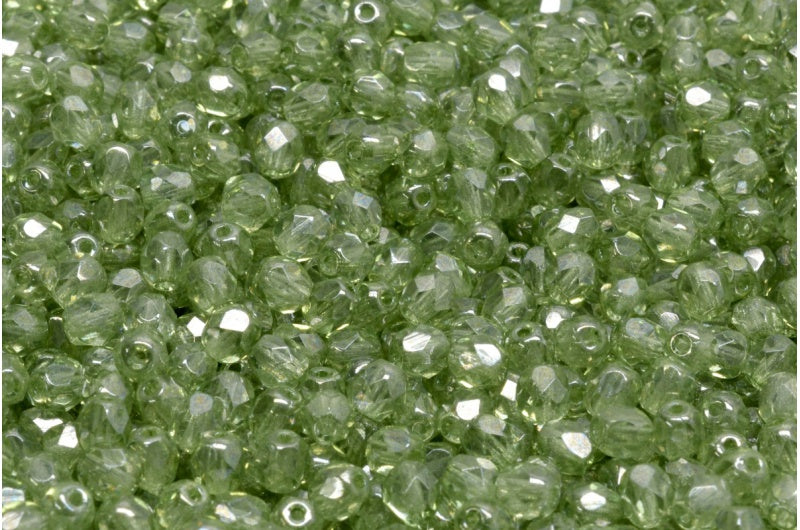 Faceted Round Fire Polished Beads, Crystal Luster Green Full Coated (00030-14457), Glass, Czech Republic