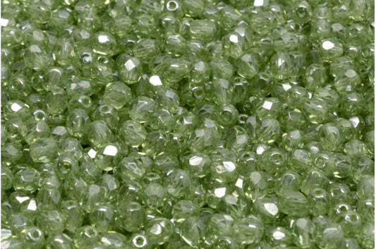 Faceted Round Fire Polished Beads, Crystal Luster Green Full Coated (00030-14457), Glass, Czech Republic