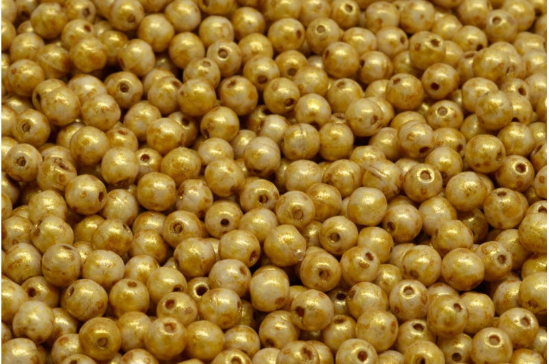 Round Druck Beads, White Gold Luster Spotted (02010-65322), Glass, Czech Republic