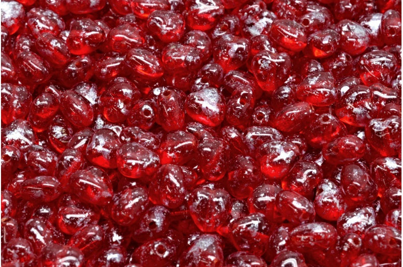 ハートビーズ、ルビーレッドシルバースプラッシュ（90080-94400）、ガラス、チェコ共和国