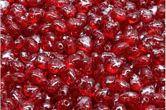 ハートビーズ、ルビーレッドシルバースプラッシュ（90080-94400）、ガラス、チェコ共和国