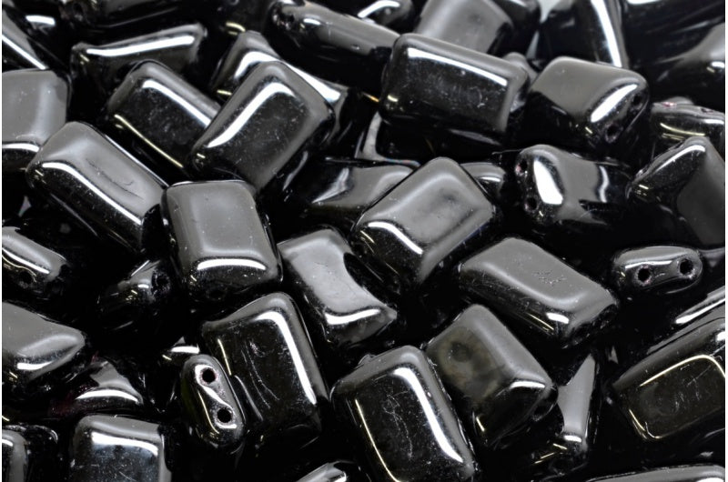 Flat Rectangle Beads, Black 2Dirka (23980-2dirka), Glass, Czech Republic