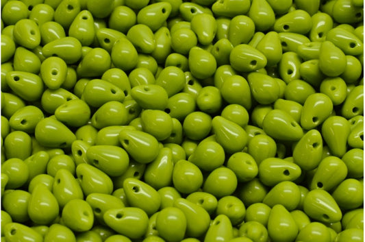 ドロップビーズ、不透明グリーン（53400）、ガラス、チェコ共和国