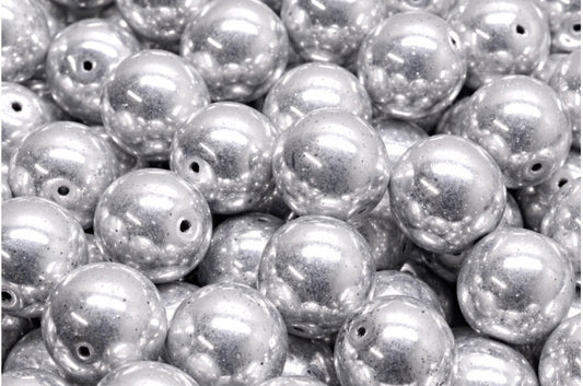 OUTLET 10克圆形压花珠，12 x 12毫米，水晶银色（00030-27000），玻璃，捷克共和国