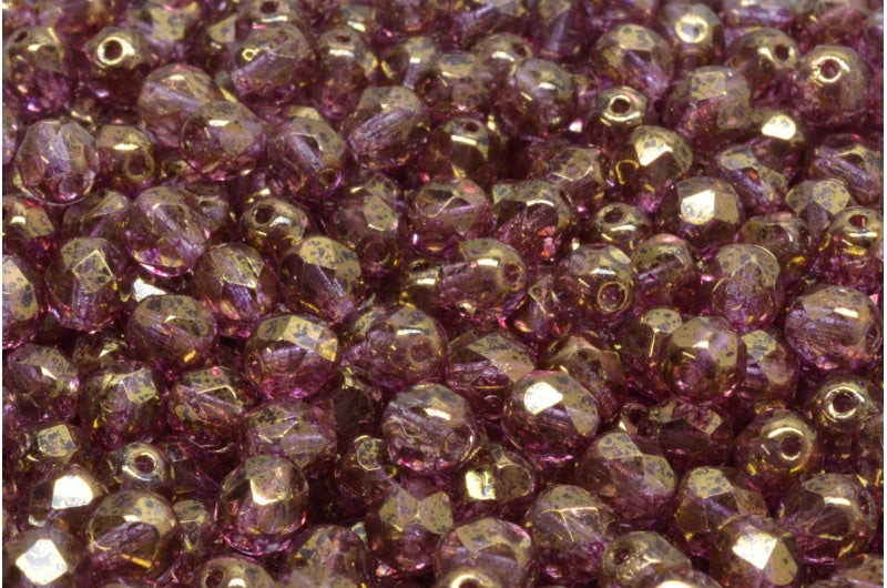 Faceted Round Fire Polished Beads, Crystal Terracotta Violet (00030-15496), Glass, Czech Republic