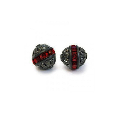 クリスタル付き黒フィリグリービーズ 8mm 3個