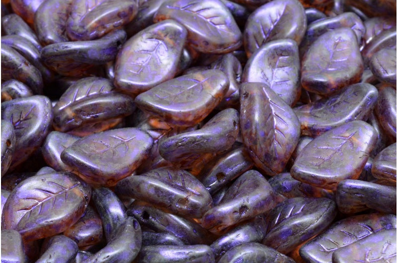 OUTLET 10 grams Wavy Leaf Beads, Crystal Matte Travertin Puprple (00030-84100-65328), Glass, Czech Republic