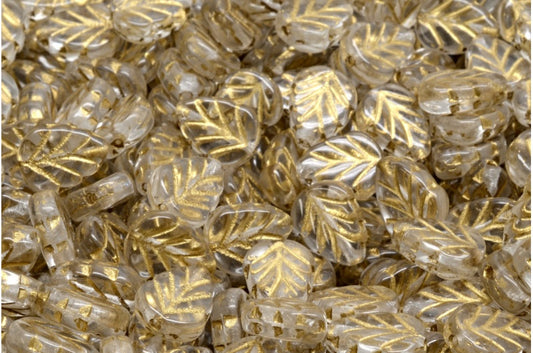 Mint Leaf Beads, Crystal Gold Lined (00030-54302), Glass, Czech Republic