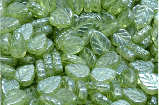 Mint Leaf Beads, Crystal Luster Green Full Coated (00030-14457), Glass, Czech Republic