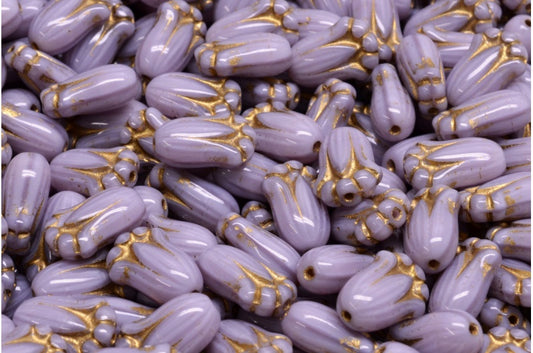 Tulip Bud Beads, Opaque Amethyst Gold Lined (24000-54302), Glass, Czech Republic