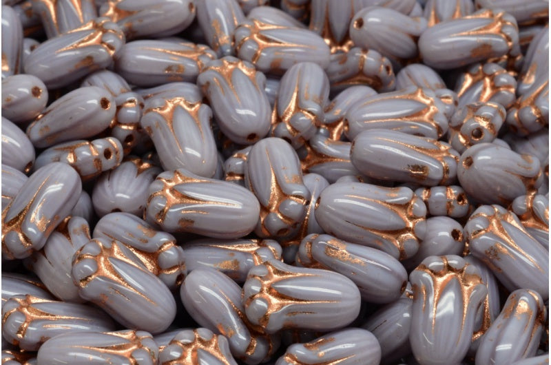 Tulip Bud Beads, Opaque Amethyst Copper Lined (24000-54318), Glass, Czech Republic