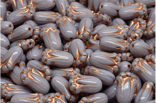 Tulip Bud Beads, Opaque Amethyst Copper Lined (24000-54318), Glass, Czech Republic