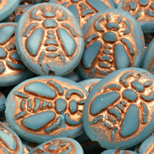 OUTLET 10 grams Bee Beads, 22 x 18 mm, Opal Aqua Matte Copper Lined (61300-84100-54318), Glass, Czech Republic