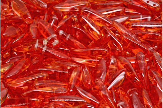 2-Hole Dagger Beads, Crystal Red Orange (00030-48009), Glass, Czech Republic