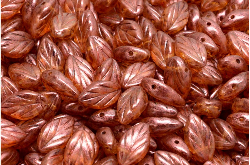 OUTLET 10 grams Beech Leaf Beads, Crystal Copper Luster Spotted (00030-65324), Glass, Czech Republic