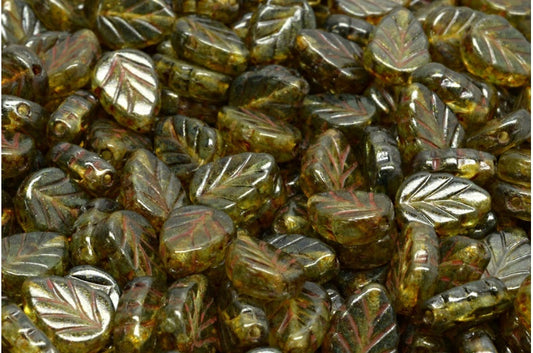 Mint Leaf Beads, Crystal Brown Luster Spotted (00030-65326), Glass, Czech Republic