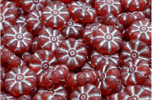 Sternchen-Blumenperlen, transparentes rotes Mattsilber gefüttert (90050-84100-54301), Glas, Tschechische Republik
