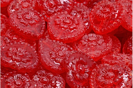 OUTLET 10  grams Heart Beads With Rose, 17 x 17 mm, Ruby Red (90080), Glass, Czech Republic