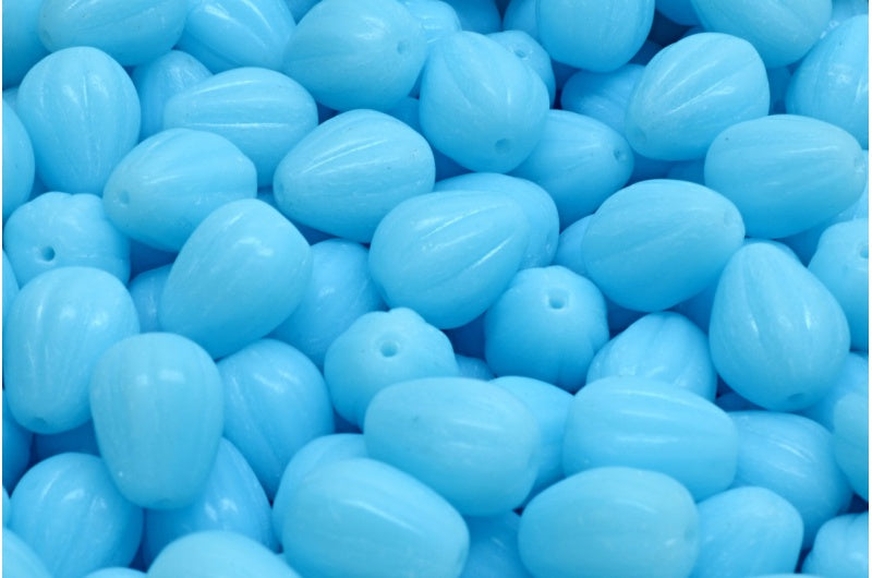 ドロップメロンビーズ、オパールアクア（61400）、ガラス、チェコ共和国