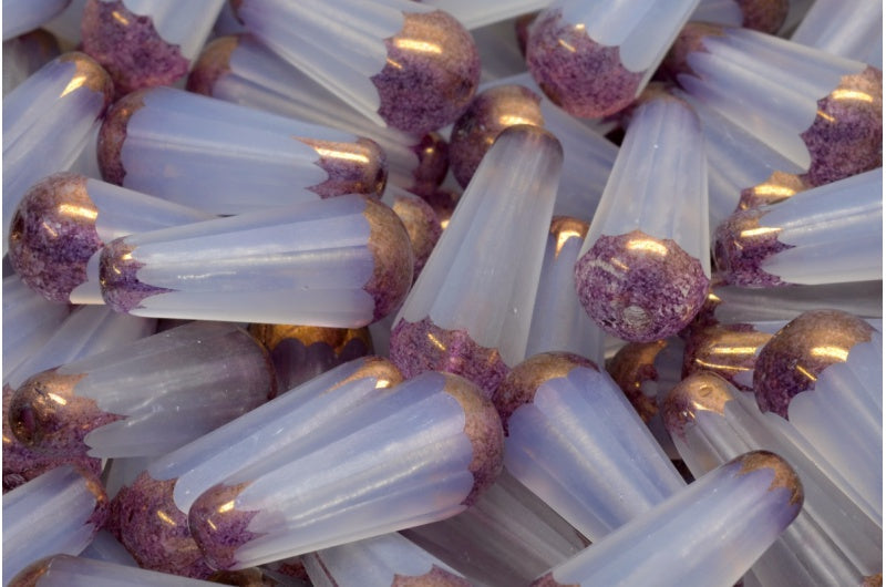 Faceted Fire polished Teardrop Beads, Opal White Bronze (01000-14415), Glass, Czech Republic