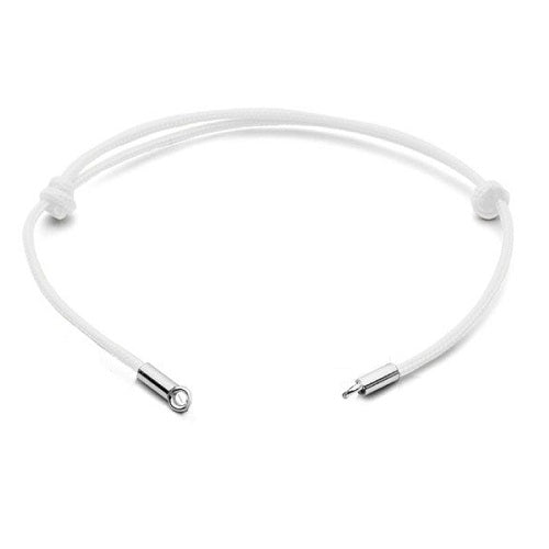 Braided cord bracelet with sliding knots and Ag925/1000 silver ends, white
