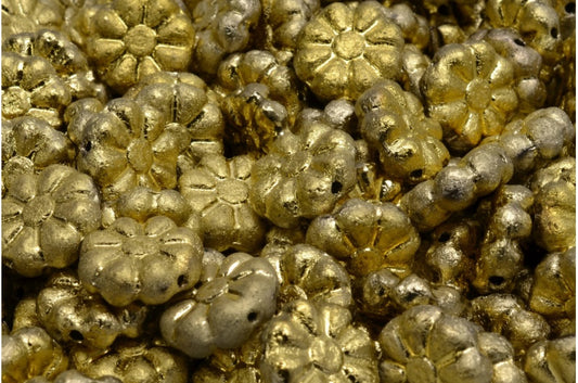 Asterisk Flower Beads, Crystal Etched Gold (00030-etch-26443), Glass, Czech Republic