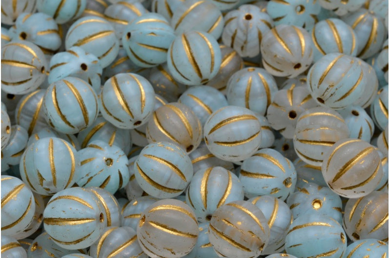 Melon Beads, R0632 Matte Gold Lined (R0632-84100-54302), Glass, Czech Republic
