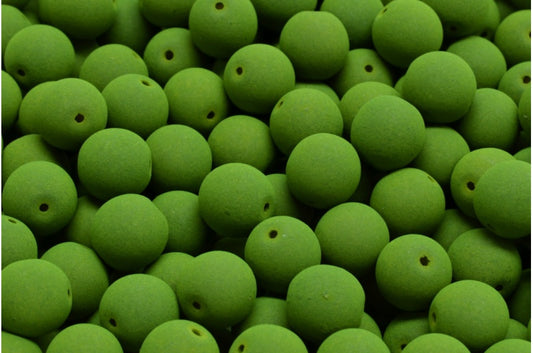 Round Druck Beads, White Frosted Green (02010-29534), Glass, Czech Republic